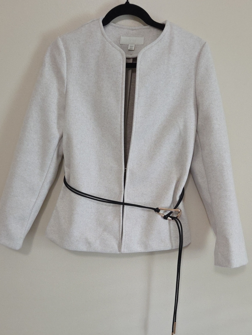 Zara Light Gray Collarless Jacket with Black Belt